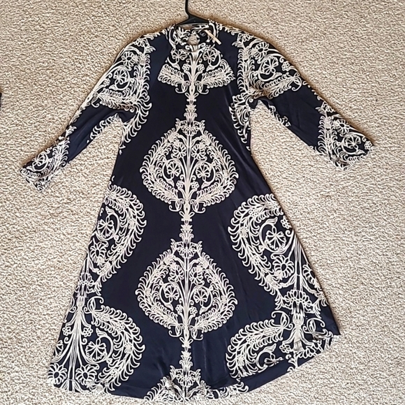 Free People Black Taupe Fiesta Floral Long Sleeve Mini Shift Dress Womens XS - Picture 7 of 14